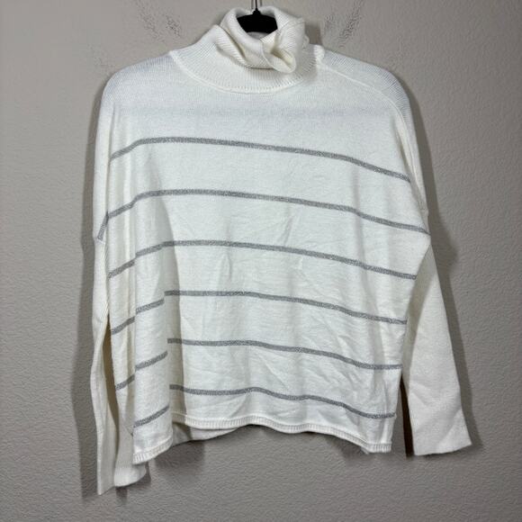 Cupcakes and Cashmere Size XS Turtleneck Sweater Sydney Ivory Metallic Stripe - Picture 2 of 10